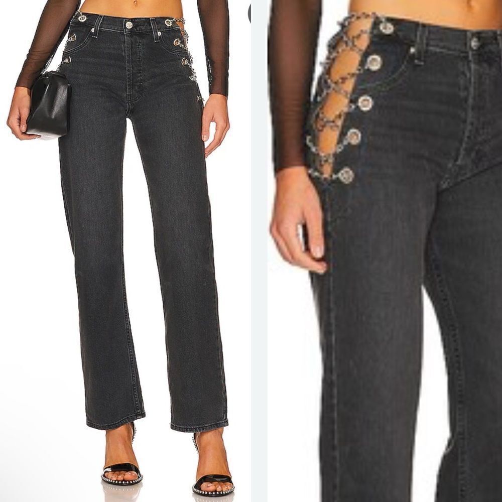 EB Denim Jeans Revolve Chain Replicas Grade School Levis Black cut out plus XXL